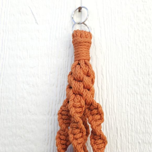 Vtg Macrame Plant Hanger Orange Nylon Boho Hippie Rustic Garden Patio Decor 45"L - Picture 6 of 8